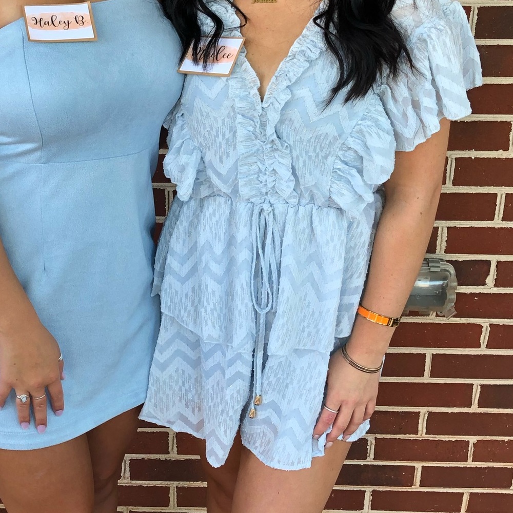 Blue Ruffle Layer Romper Mini Dress